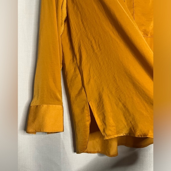 Open Edit Mustard Yellow Satin Button Up Blouse Medium - Picture 6 of 8